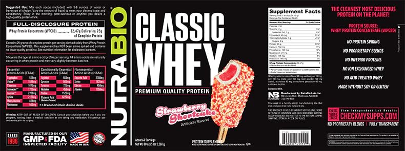 NutraBio Classic Whey Protein Powder - No Fillers, Artificial Colors, Preservatives NutraBio