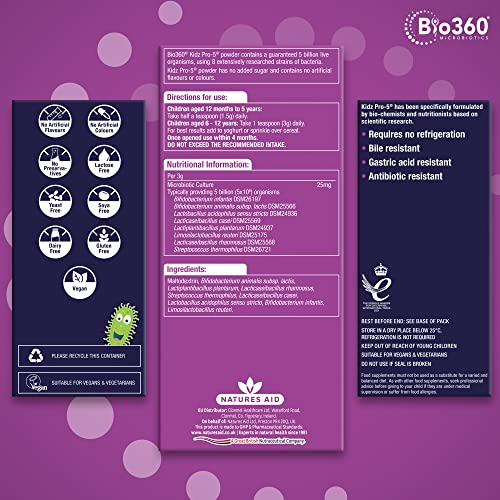 Natures Aid Bio360 Kidz Pro-5 (5 Billion Bacteria) from Natures Aid, Children's Microbiotic natures aid
