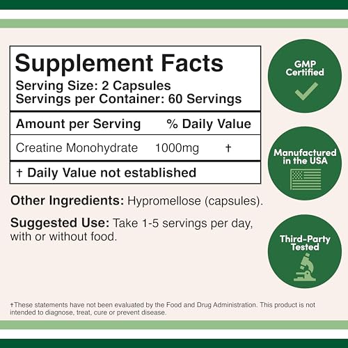 Creatine Pills 1,000mg Per Serving (120 Creatine Capsules) Micronized Creatine Double Wood Supplements