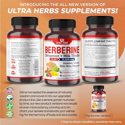 Ultra Herbs Premium Berberine 12,200MG with Cinnamon, Milk Thistle *USA Made & Test* ULTRA HERBS