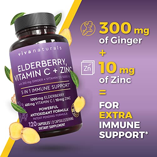 Viva Naturals Sambucus Elderberry with Vitamin C and Zinc for Adults - 5 in 1 Sambucus Viva Naturals