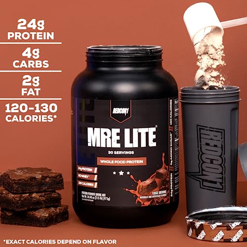 REDCON1 MRE Lite Whole Food Protein Powder, Fudge Brownie - Low Carb & Whey REDCON1