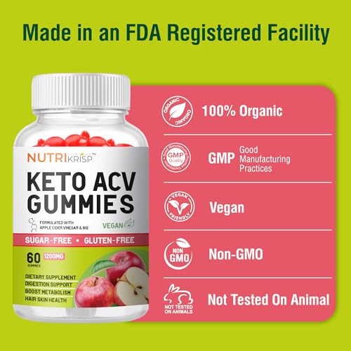 NutriKrisp Organic Keto ACV Gummy for Weight Loss - Sugar & Gluten Free Apple Cider NutriKrisp