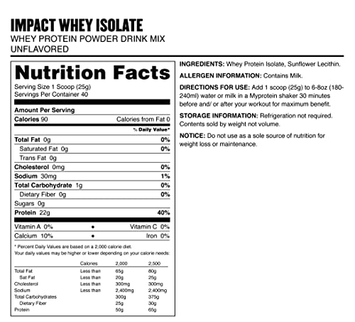 Myprotein Impact Whey Isolate Protein Powder, Gluten Free Protein Powder, Muscle Mass Myprotein