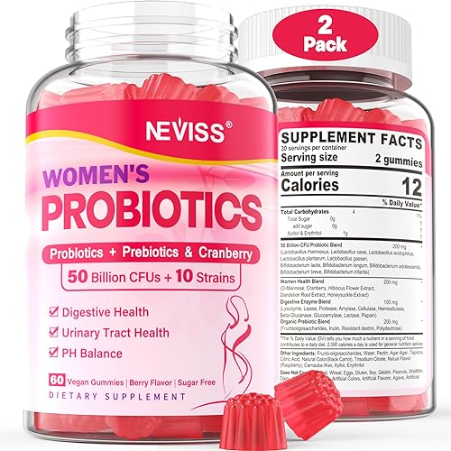 Probiotics for Women Gummies, Sugar Free Vaginal Probiotics 50 Billion CFU 10 Strains w/ Cranberry