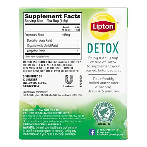 Lipton Green Tea Bags, Herbal Supplement for Detox, 15 Count (Pack of 4) Lipton