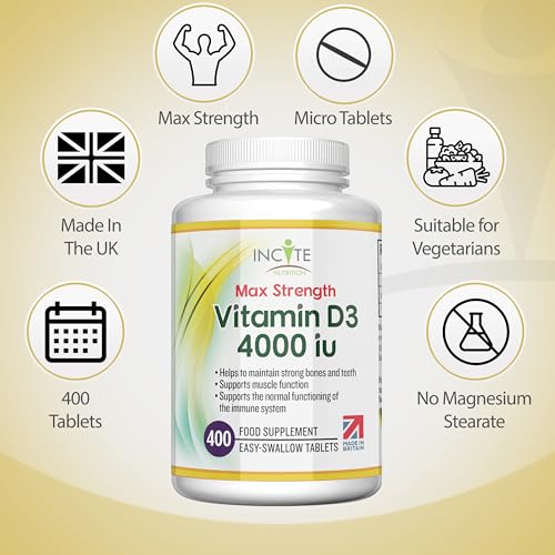 Vitamin D3 4000 iu - Vitamin D Tablets - 1 Year Supply Tablets - Vegetarian - Vitamin D Incite Nutrition