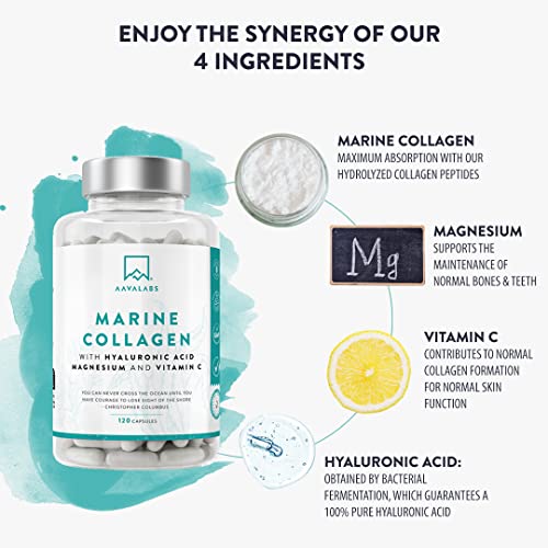 Marine Collagen Tablets for Women and Men with Hyaluronic Acid, Natural Vitamin C & Magnesium - with Pure Collagen peptides AAVALABS