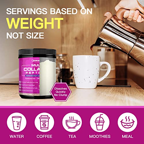 ZEBORA Multi Collagen Peptides Powder - Hydrolyzed Collagen Type I II III V X with Hyaluronic Acid