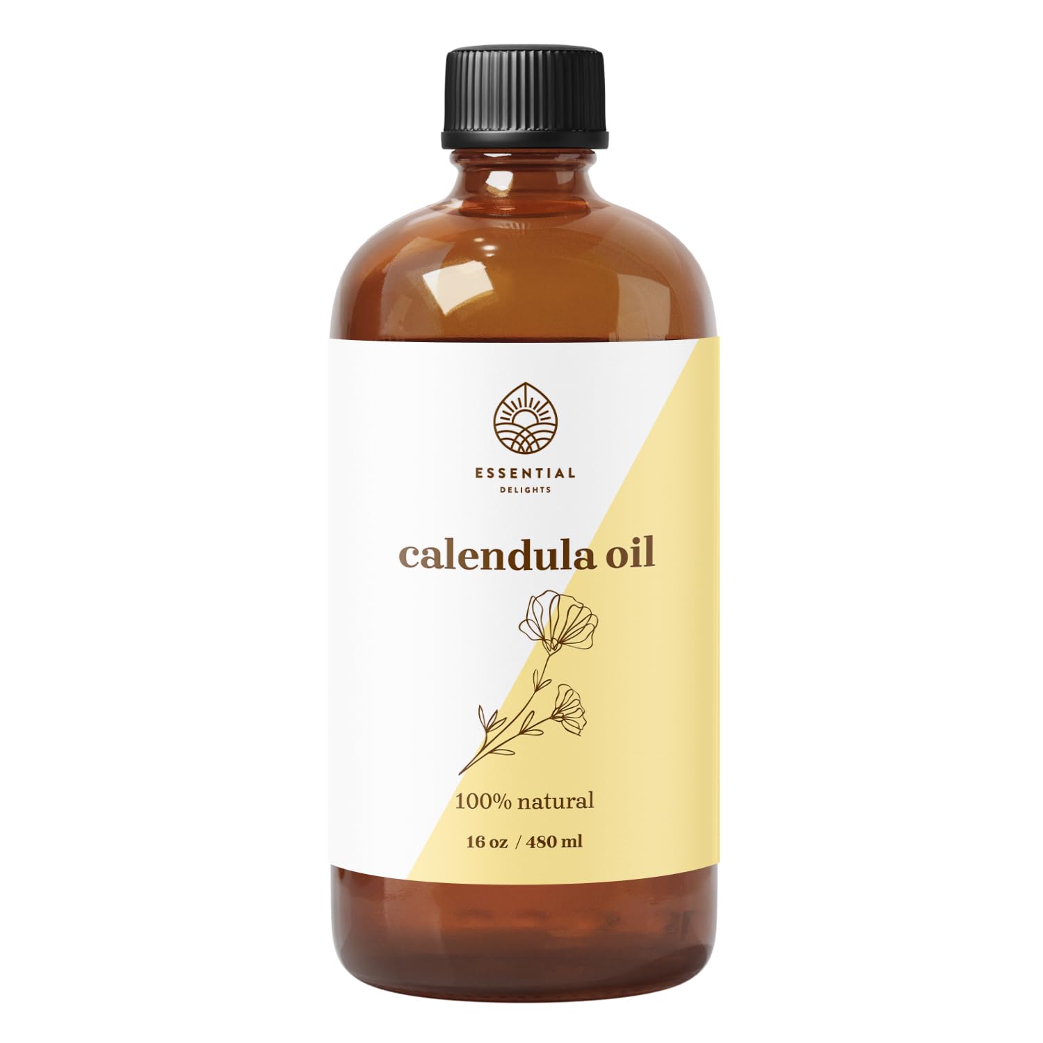 Essential Delights Calendula Oil - Premium Carrier Oil (16 fl oz) | for Skin, Face, Body, Hair Revitalization