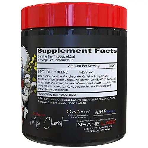Insane Labz Psychotic, High Stimulant Pre Workout Powder, Extreme Lasting Energy Insane Labz