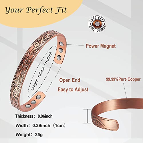 UtenoTureH Magnetic Copper Bracelet for Women for Arthritis, 6.5'' Adjustable Solid Copper Bracelet UtenoTureH