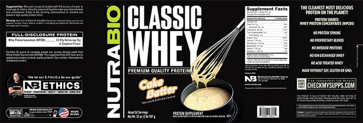 NutraBio Classic Whey Protein Powder- 25G Protein Per Scoop - Full-Spectrum Amino NutraBio