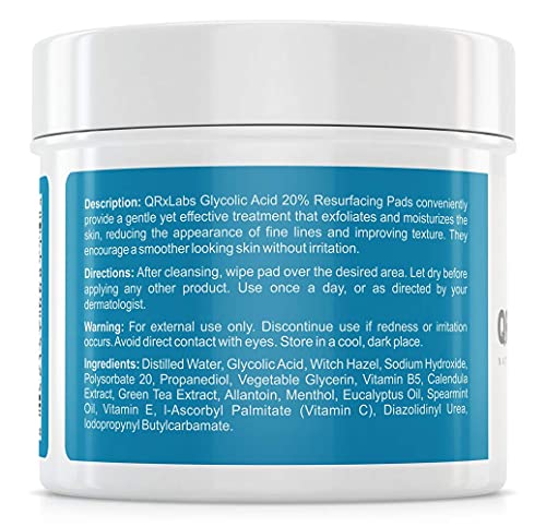 QRxLabs Glycolic Acid 20% Resurfacing Pads for Face & Body with Vitamins B5 QRxLabs