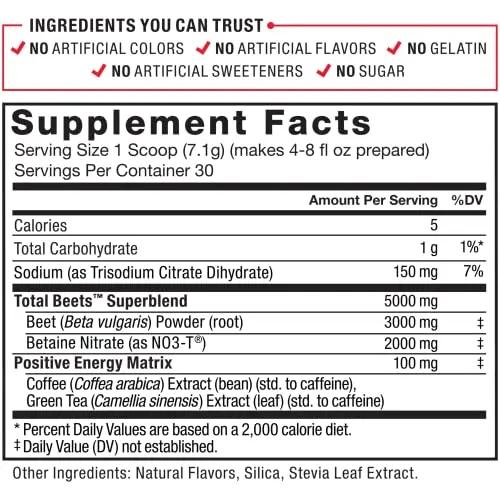 Force Factor Total Beets Energy Drink Mix, Superfood Beet Root Powder with Nitrates Force Factor