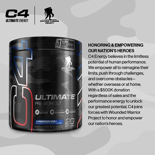 C4 Ultimate x Wounded Warrior Project Pre Workout Powder Freedom Ice - Sugar Free Cellucor