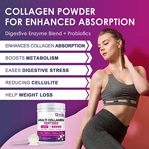NATURE TARGET Multi Collagen Peptides Powder - Type I, II, III, V, X - Hydrolyzed Collagen NATURE TARGET