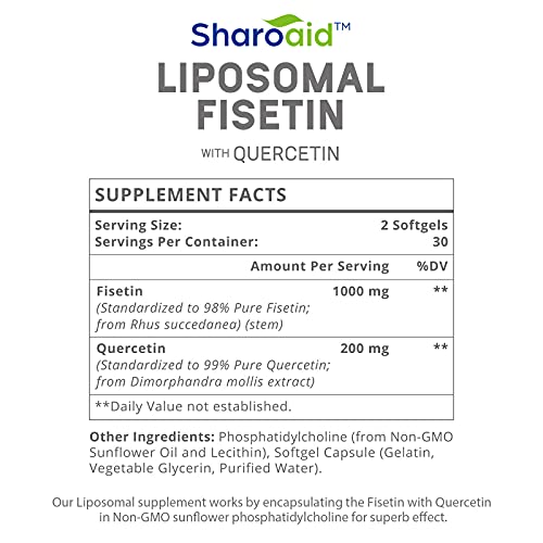 Sharoaid Liposomal Fisetin with Quercetin Supplements 1200 mg per Serving,High Absorpti Sharoaid
