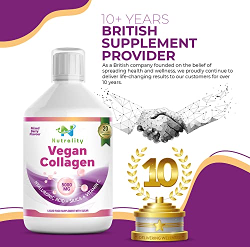Nutrality Vegan Liquid Collagen | Premium-Grade 5000mg Hydrolyzed Collagen Peptides with Silica, Biotin Nutrality