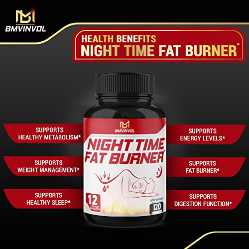 BMVINVOL Night Time Fat Burner 120Capsules, 12-in-1 Powerful Blend of Green Tea BMVINVOL