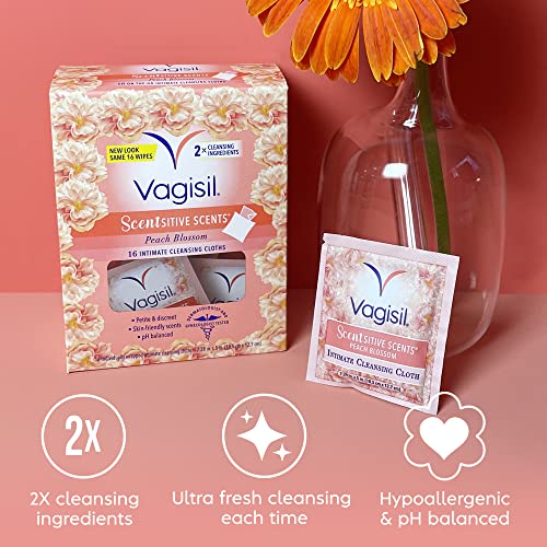 Vagisil Scentsitive Scents On-The-Go Feminine Cleansing Wipes, pH Balanced, Peach Blossom Vagisil