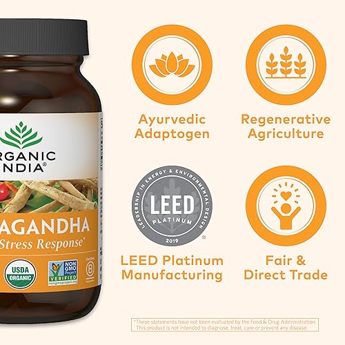 ORGANIC INDIA Ashwagandha Herbal Supplement - Vegan, Gluten-Free, Kosher ORGANIC INDIA