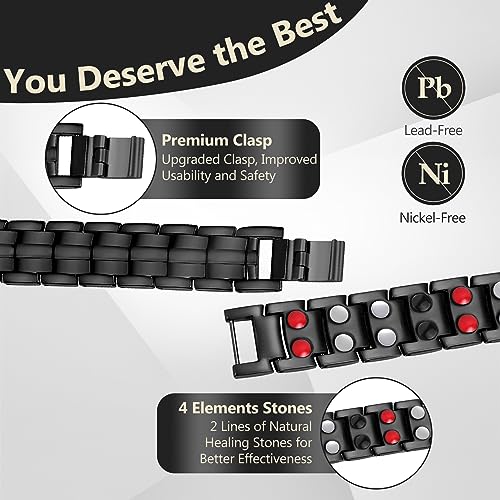 Feraco Mens Magnetic Bracelet Titanium Steel Magnetic Bracelet with Double Row 4 Elements Feraco