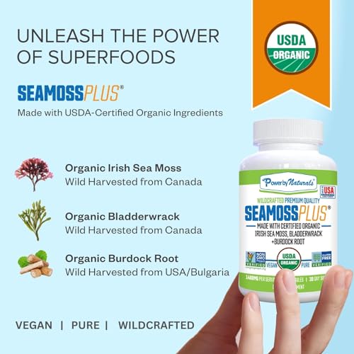 Power By Naturals Sea Moss Plus - USDA Certified Organic Wildcrafted Irish Seamoss Power By Naturals