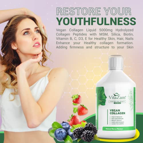 VitaZam Vegan Collagen Liquid 5000mg Hydrolyzed Collagen Peptides for Women VitaZam