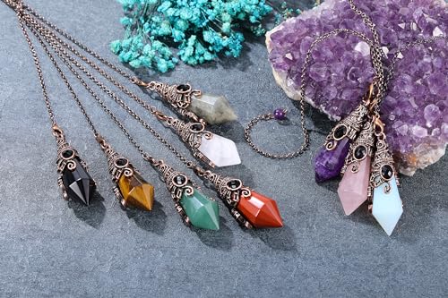PESOENTH Crystal Pendulum Dowsing Divination Scrying Pendulum with Bronze Wrap Tiger Eye Healing PESOENTH