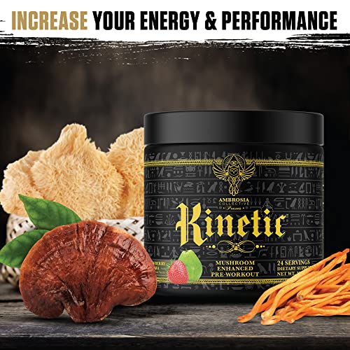Ambrosia Kinetic Organic Preworkout, Mushroom Enhanced Natural Pre Workout Supplement Ambrosia