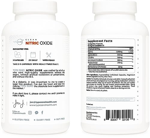 Type Zero Nitric Oxide 6X Booster, 150 Veggie Capsules - Natural Supplement - Beetroot Type Zero