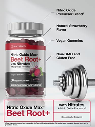 Nitric Oxide Beet Root Gummies | 60 Count | with Nitrates | Natural Strawberry Flavor Horbäach