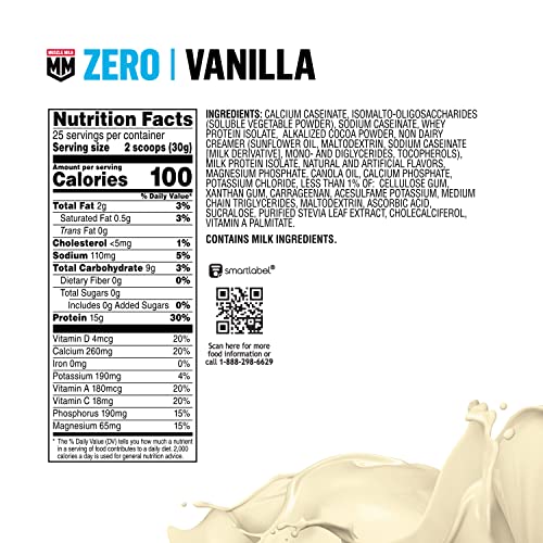 Muscle Milk ZERO, 100 Calorie Protein Powder, Vanilla, 15g Protein, 1.65 Pound, 25 Servings Muscle Milk
