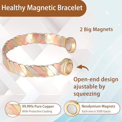 MagVIVACE Women Copper Magnetic Bracelet for Arthritis, Pure Copper Jewelry, Lymph Detox Bracelets MagVIVACE