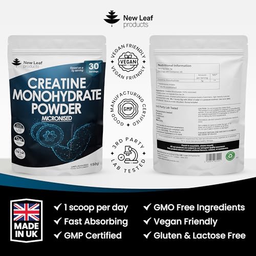 Creatine Monohydrate Powder 100% Pure Micronized Creatine - 150g Increased Absorption NEW LEAF PRODUCTS