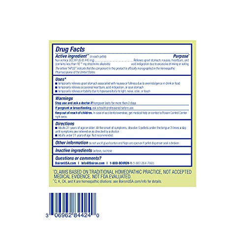 Boiron Nux Vomica 30C Homeopathic Medicine for Hangover Relief, Upset Stomach, Nausea Boiron