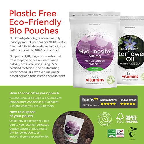 Myo-Inositol Capsules - 500mg x90 Capsules - Pure Premium Quality Myo Inositol Vitamin Just Vitamins