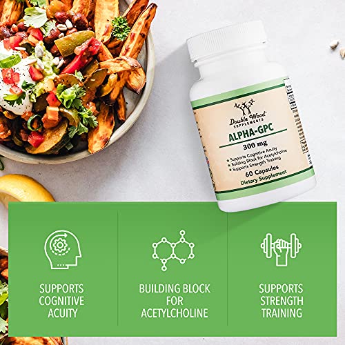 Alpha GPC Choline 600mg Capsules - Brain Support Supplement for Focus, Memory Double Wood Supplements