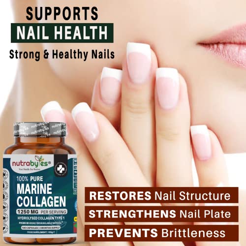 High Strength Marine Collagen Capsules - 1250mg Hydrolysed Collagen Supplement NUTRABYTES