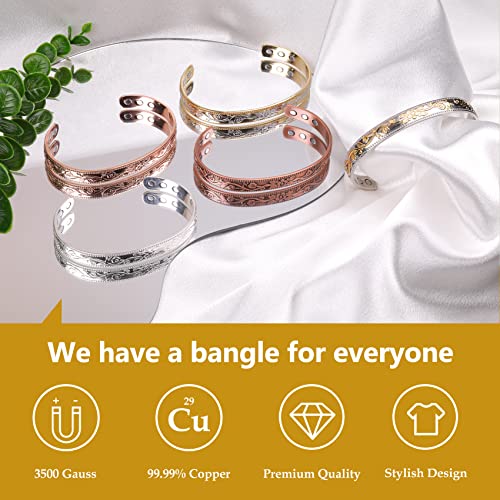 Feraco Magentic Copper Bracelet for Women,Vintage Flower Copper Cuff Bracelet Feraco