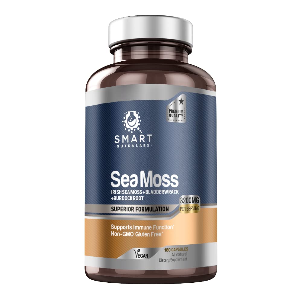 SMART NUTRA LABS Organic Sea Moss 3200MG Per Serving- 180 Vegan