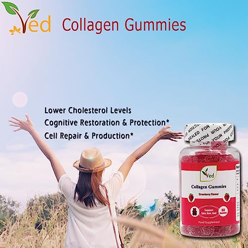 Ved Collagen Gummies; Chew Gummies Strawberry Flavour, Raw Unfiltered Collagen Gummies Ved