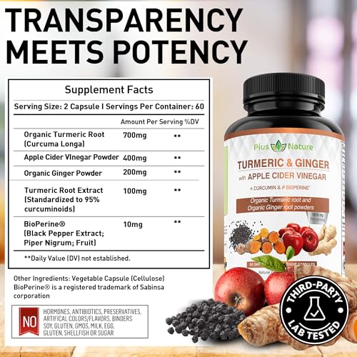 PIUS NATURE Turmeric Curcumin and Ginger with Apple Cider Vinegar, USDA Organic PIUS NATURE