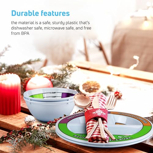 Portion Control Bariatric Plates and Bowls Set of 2 (4pcs Total) - Self-Measuring Plates HeroFiber