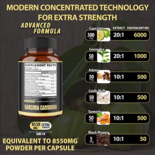 Premium Garcinia Cambogia 20:1 Extract Capsules 8550 mg - with Green Tea, Arjuna agobi