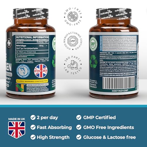 High Strength Marine Collagen Capsules - 1250mg Hydrolysed Collagen Supplement NUTRABYTES