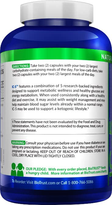 BioTrust IC-5 Keto and Carb Management Supplement, Metabolic Support 
