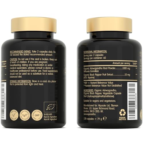 Organic Ashwagandha High Strength - 1000mg Ashwagandha Capsules - Pure Ashwagand SuperSelf