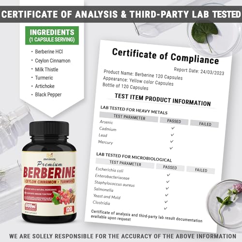 BMVINVOL Premium Berberine HCl 6-in1 Equivalent 6100mg - 120 Capsules - Plus Ceylon BMVINVOL